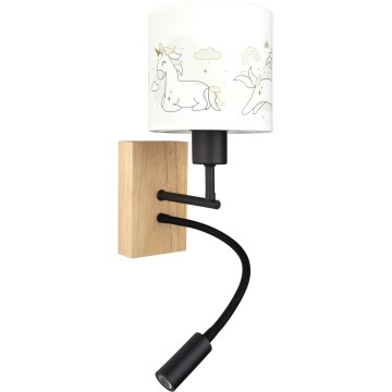 Brilagi - Applique murale LED flexible pour enfants BOBO WOOD 1xE27/25W/230V + LED/3W chêne/noir/blanc/licornes
