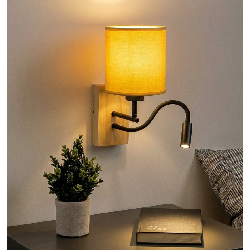 Brilagi - Applique murale LED flexible NUBILA WOOD 1xE27/25W/230V + LED/3W chêne/noir/jaune