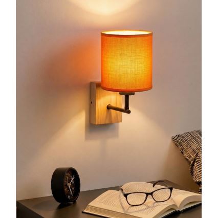 Brilagi - Applique murale NUBILA WOOD 1xE27/25W/230V chêne/noir/orange