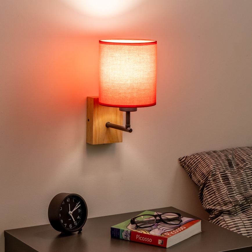 Brilagi - Applique murale NUBILA WOOD 1xE27/25W/230V chêne/rouge