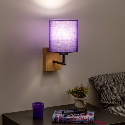 Brilagi - Applique murale NUBILA WOOD 1xE27/25W/230V chêne/violet