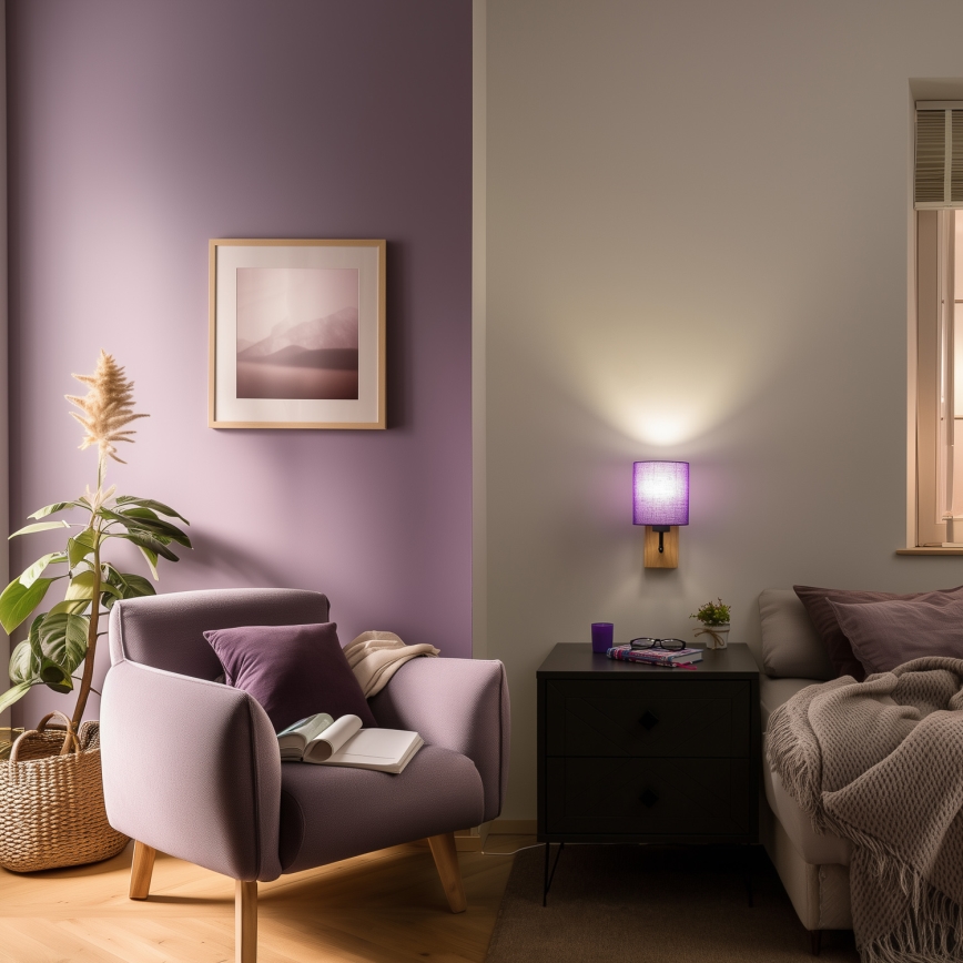 Brilagi - Applique murale NUBILA WOOD 1xE27/25W/230V chêne/violet