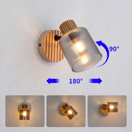Brilagi - Applique murale orientable HYGGE 1xE14/15W/230V hévéa/fumé