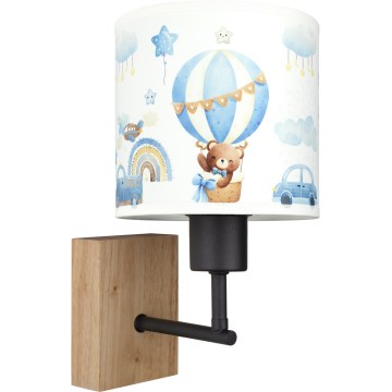 Brilagi - Applique murale pour enfant BOBO WOOD 1xE27/25W/230V chêne/noir/blanc/bleu/à motif oursons