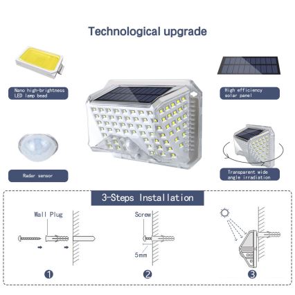 Brilagi - Applique murale solaire avec détecteur WALLIE LED/4W/5,5V 1200 mAh 6500K IP64 argent