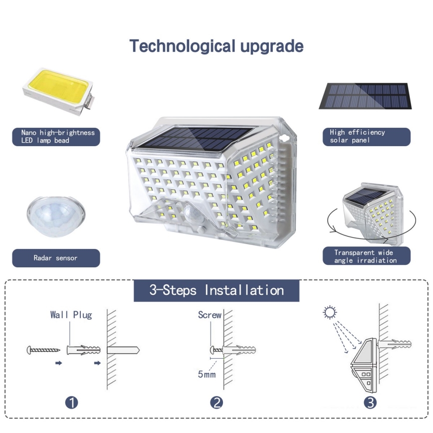 Brilagi - Applique murale solaire avec détecteur WALLIE LED/4W/5,5V 1200 mAh 6500K IP64 argent