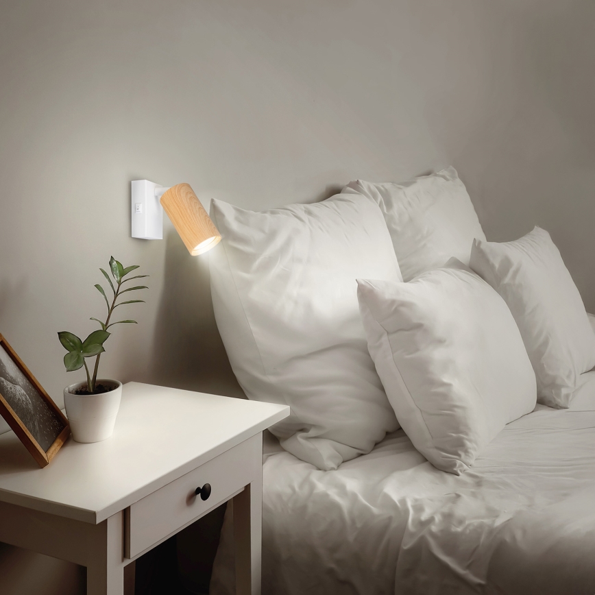 Brilagi - Applique murale spot SELE avec interrupteur 1xGU10/30W/230V blanc/décor chêne