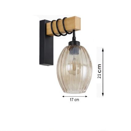 Brilagi - Applique murale WOOD GLASS 1xE27/60W/230V pin/noir/beige fumé