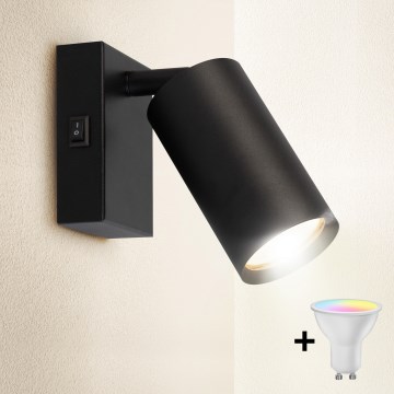 Brilagi - Applique spot da parete LED RGBW dimmerabile con interruttore SELE 1xGU10/4,8W/230V 3000K, nero + telecomando