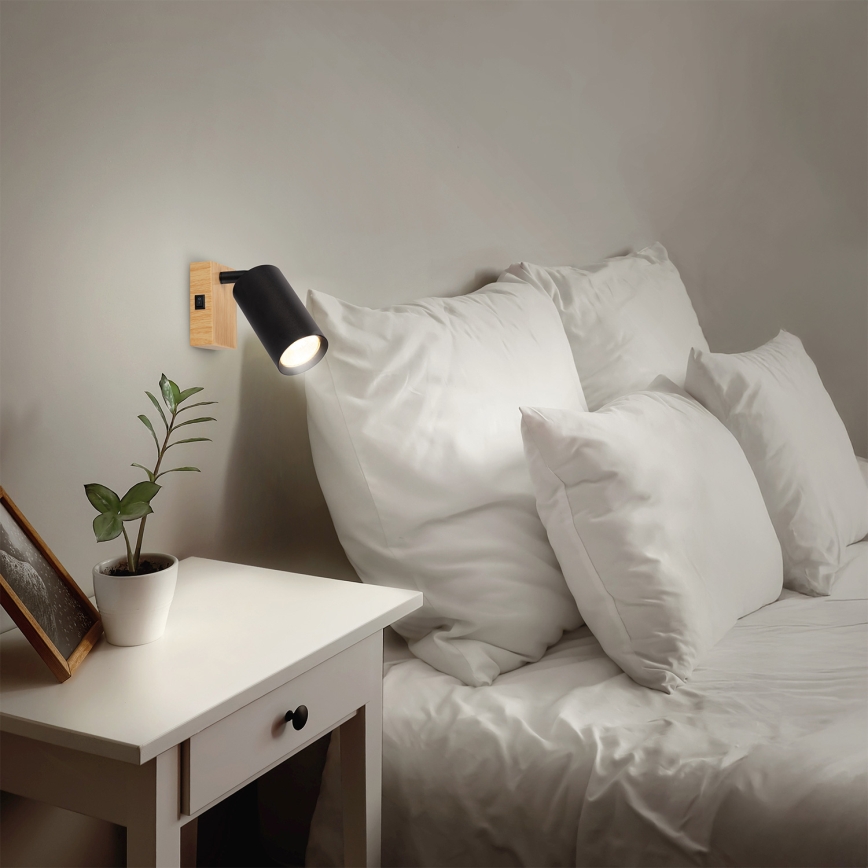 Brilagi - Applique spot murale SELE 1xGU10/30W/230V noir/décor chêne