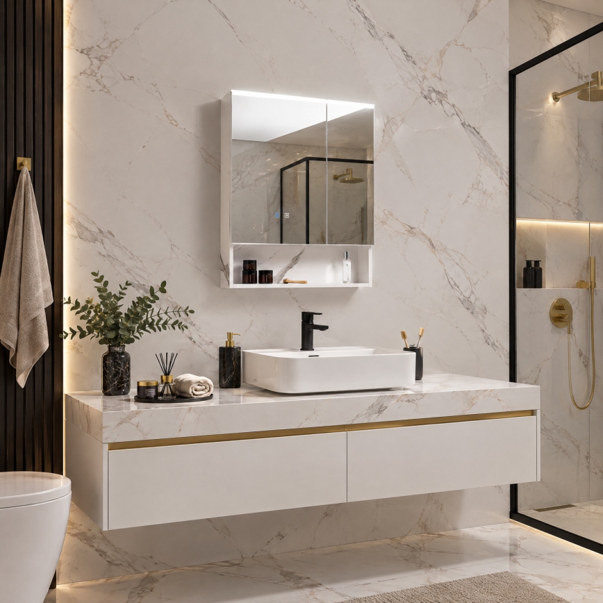 BRILAGI - Armadietto da bagno con specchio e retroilluminazione LED TRABIA DOUBLE 60x70 cm