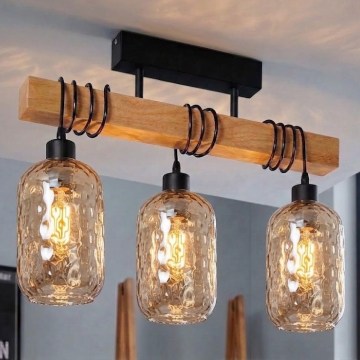 Brilagi - Aufbauleuchte WOOD GLASS 3xE27/60W/230V Kiefer/Schwarz/Rauchbraun
