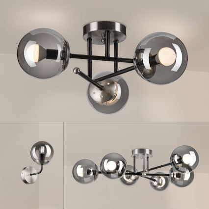 Brilagi - Aufgesetzte Deckenleuchte MALIVA 3xE14/15W/230V mattchrom/rauchglas
