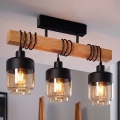Brilagi - Aufgesetzte Deckenleuchte WOOD GLASS 3xE27/60W/230V Kiefer/Schwarz/Rauchbraun