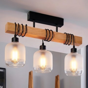 Brilagi - Aufgesetzte Deckenleuchte WOOD GLASS 3xE27/60W/230V Kiefer/Schwarz/Weiß