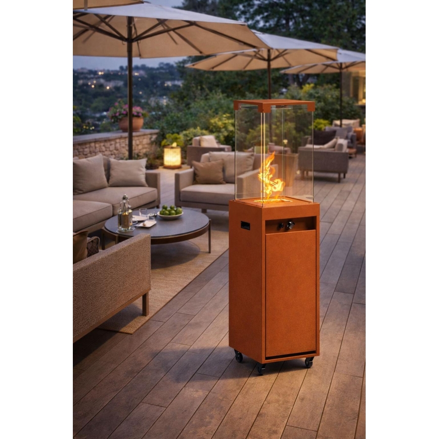 BRILAGI - Außen-Gaskamin FLARO GAS 142x36 cm 8kW 1xAAA rostbraun/braun + Schutzabdeckung