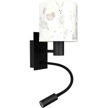 Brilagi - BOBO Verstellbare LED-Kinder-Wandleuchte 1xE27/25W/230V + LED/3W schwarz/weiß, mit Häschen