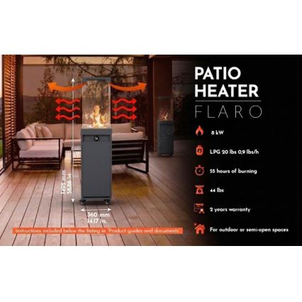 Brilagi - Camino a gas per esterni FLARO GAS 142x36 cm 8 kW 1xAAA antracite + copertura protettiva