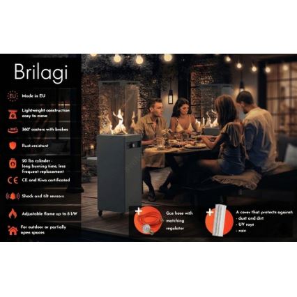Brilagi - Camino a gas per esterni FLARO GAS 142x36 cm 8 kW 1xAAA antracite + copertura protettiva
