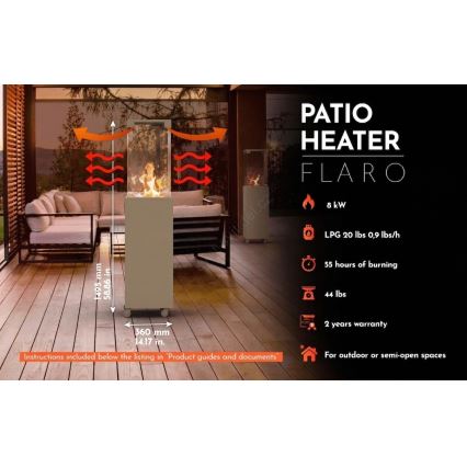 Brilagi - Camino a gas da esterno FLARO GAS 142x36 cm 8kW 1xAAA beige + copertura protettiva