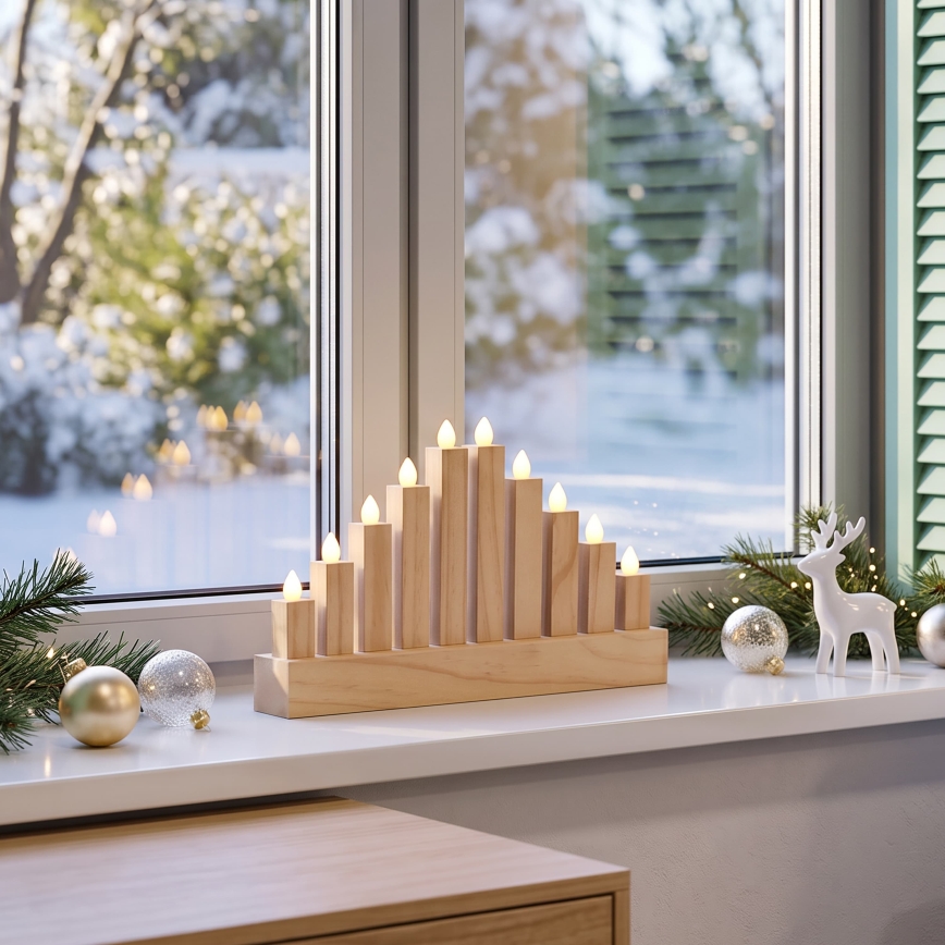 BRILAGI - Candeliere natalizio in legno con 10 LED/2xAA