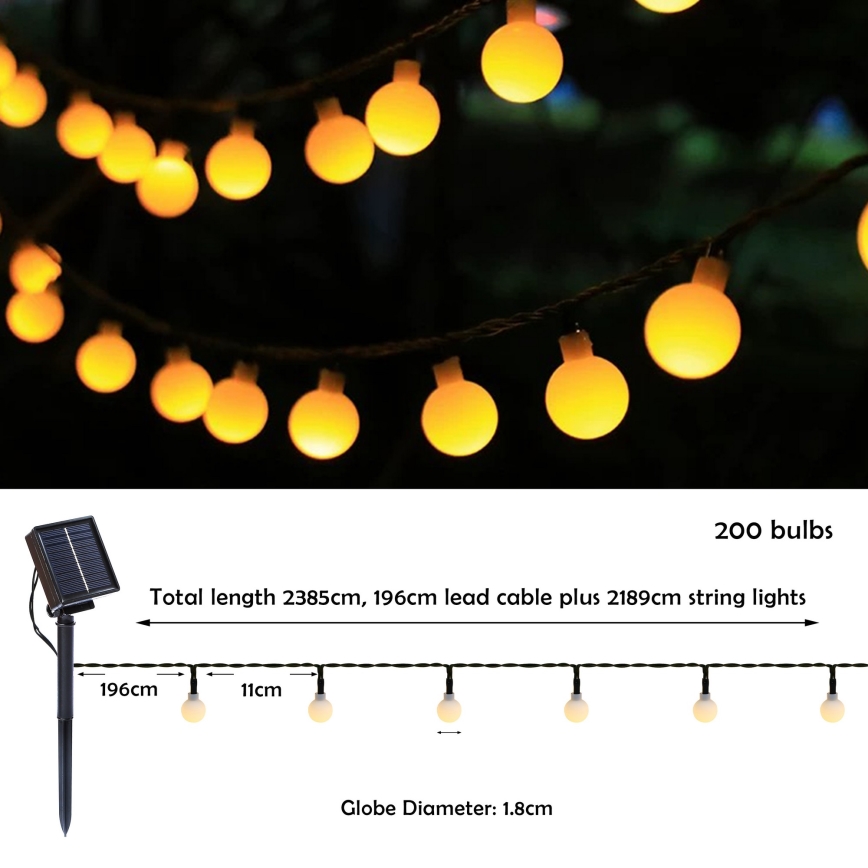 Brilagi - Catena decorativa solare a LED BUBBLE 200xLED/8 funzioni 20m IP65 bianco caldo