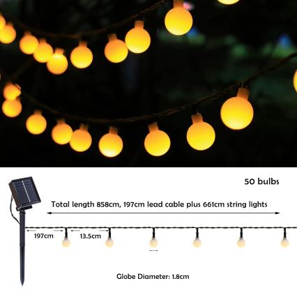 Brilagi - Catena decorativa solare a LED BUBBLE 50xLED/8 funzioni 7m IP65 bianco caldo