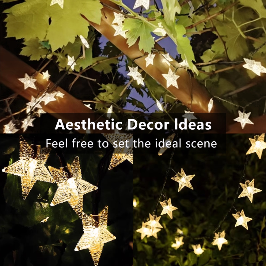 Brilagi - Catena decorativa solare a LED STARS 50xLED/8 funzioni 7m IP65 bianco caldo