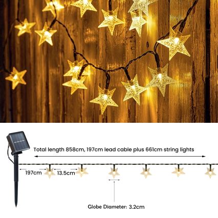 Brilagi - Catena decorativa solare a LED STARS 50xLED/8 funzioni 7m IP65 bianco caldo