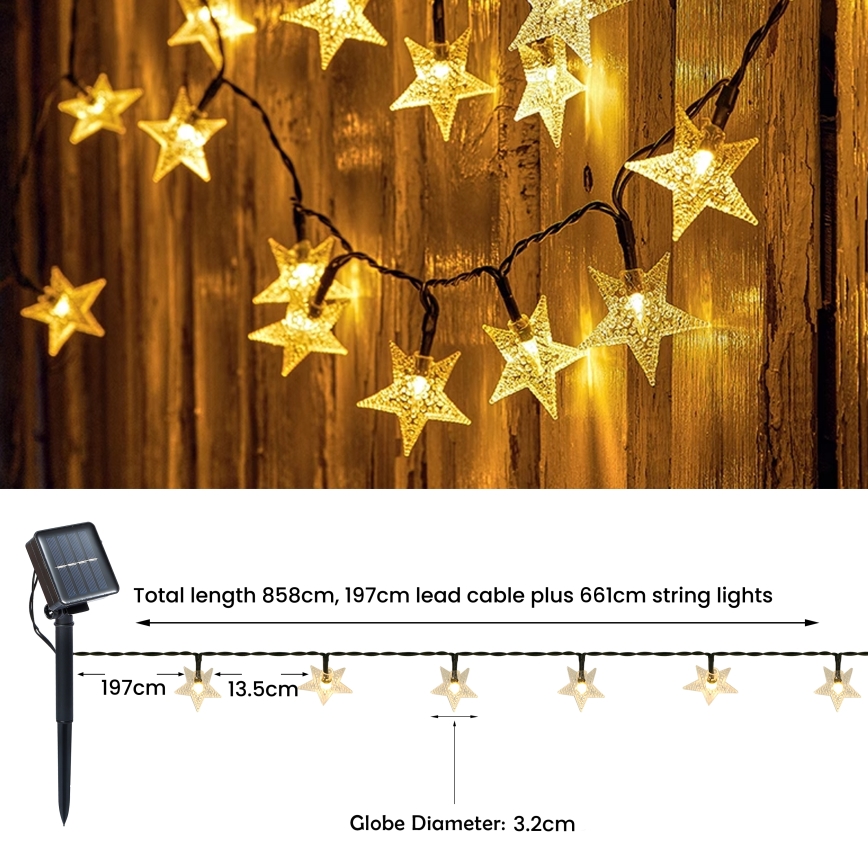 Brilagi - Catena decorativa solare a LED STARS 50xLED/8 funzioni 7m IP65 bianco caldo