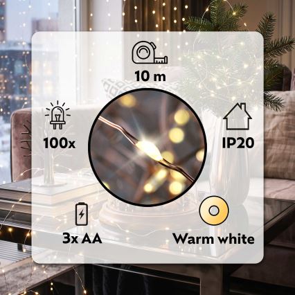 Brilagi - Catena luminosa LED per Natale 100xLED/3xAA 10m bianco caldo