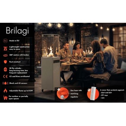 Brilagi - Cheminée extérieure à gaz FLARO GAS 142x36 cm 8kW 1xAAA beige + housse de protection