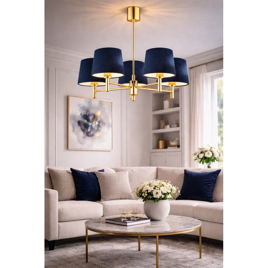 Brilagi - Deckenleuchte mit Stange MONTE 5xE27/60W/230V blau/gold
