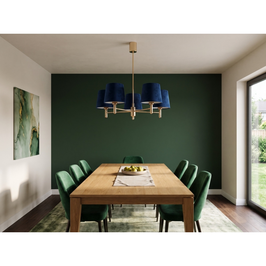 Brilagi - Deckenleuchte mit Stange MONTE 5xE27/60W/230V blau/gold