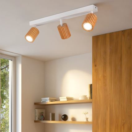 Brilagi - Deckenspot MODERN WOOD 3xGU10/8W/230V Gummibaum/weiß