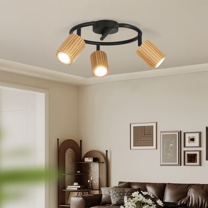 Brilagi - Deckenspot MODERN WOOD 3xGU10/8W/230V Gummibaumholz/schwarz