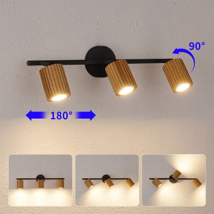 Brilagi - Deckenspot MODERN WOOD 3xGU10/8W/230V Holz/Schwarz