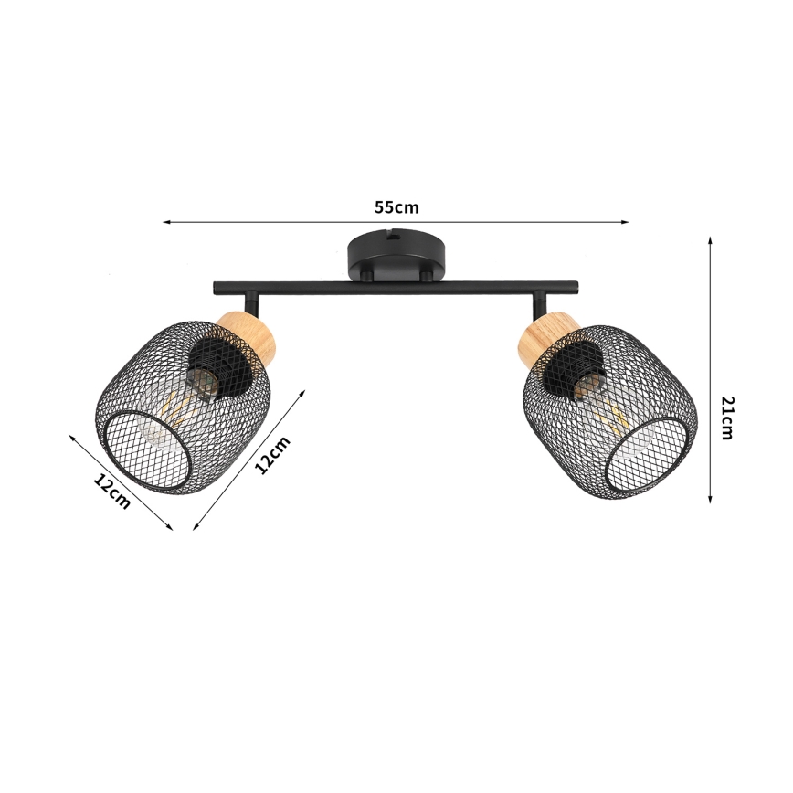 Brilagi - Deckenstrahler BASKLITE 2xE27/15W/230V Gummibaumholz/schwarz