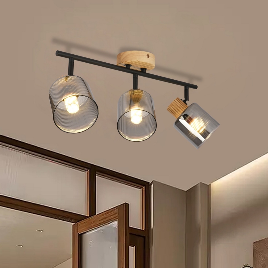 Brilagi - Deckenstrahler HYGGE 3xE14/15W/230V Kautschukholz/rauchgrau