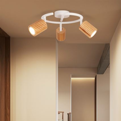 Brilagi - Deckenstrahler MODERN WOOD 3xGU10/8W/230V Gummibaumholz/weiß