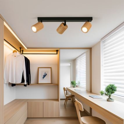 Brilagi - Deckenstrahler MODERN WOOD 3xGU10/8W/230V Holz/Schwarz