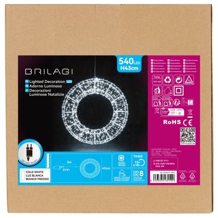 BRILAGI - Décoration de Noël extérieure LED/6W/8 fonctions 43 cm IP44 anneau blanc froid
