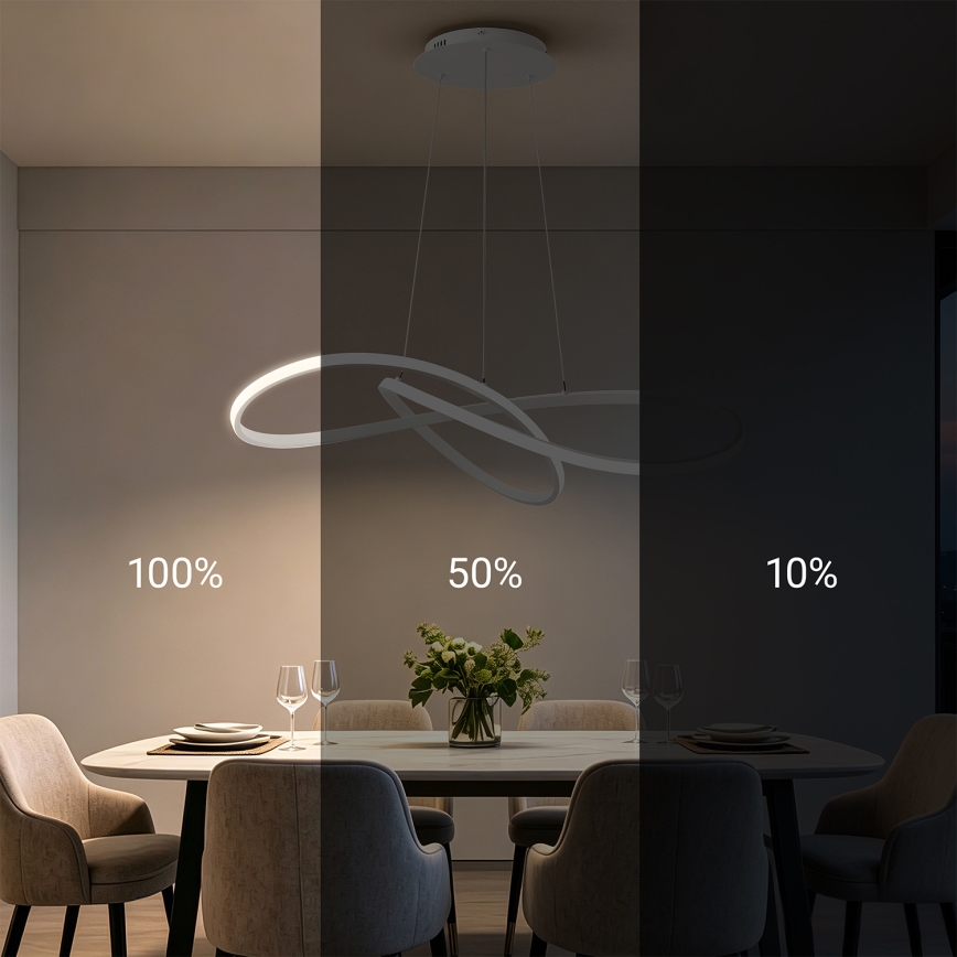 Brilagi - LED-dimmbare Pendelleuchte an Seil INFINITY LED/80W/230V 3000-6000K 80x80 cm weiß + Fernbedienung