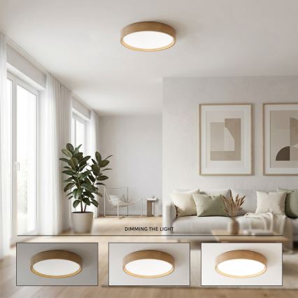 Brilagi - LED-dimmbare Deckenleuchte MANAROLA REMOTE LED/24W/230V 3000-6500K Ø 41 cm Eiche + Fernbedienung