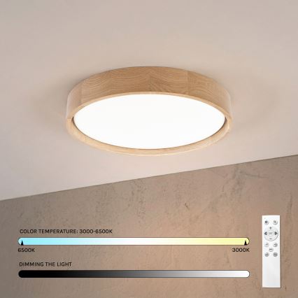 Brilagi - LED-dimmbare Deckenleuchte MANAROLA REMOTE LED/24W/230V 3000-6500K Ø 41 cm Eiche + Fernbedienung