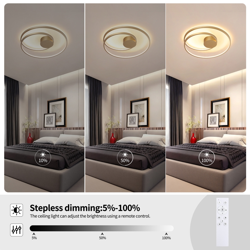 Brilagi - LED-dimmbare Deckenleuchte TWISTER LED/48W/230V 3000-6000K Ø 50 cm gold + Fernbedienung