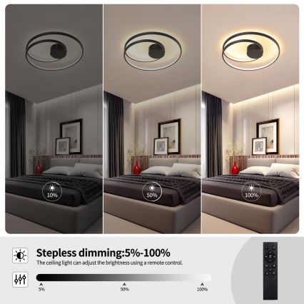 Brilagi - Dimmbare LED-Deckenleuchte TWISTER LED/48W/230V 3000-6000K Ø 50 cm schwarz + Fernbedienung
