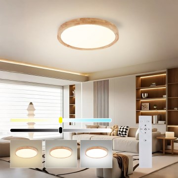 Brilagi - Dimmbare LED-Deckenleuchte WOODROUND LED/30W/230V 3000-6000K Ø 40 cm Holz CRI 90 + Fernbedienung