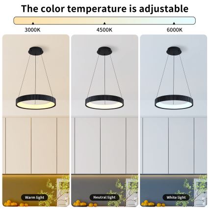Brilagi - Dimmbare LED-Pendelleuchte an Seil FALCON MODERN LED/30W/230V 3000-6500K Ø 40 cm schwarz + Fernbedienung