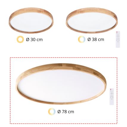 Brilagi - LED-dimmbare Deckenleuchte ALSON LED/72W/230V 3000-6500K Eiche, Durchmesser 78 cm + Fernbedienung